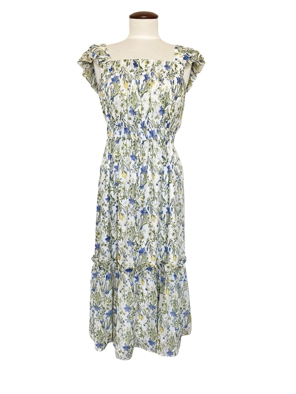 Anthropologie Greylin Floral Dress Frill Sleeves Lined Sz M